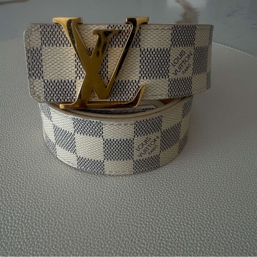 Louis Vuitton White and Gold Checkered Belt